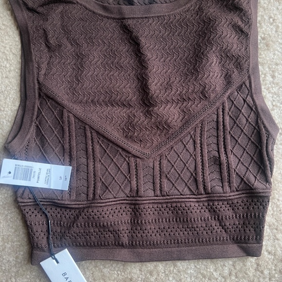 Aritzia Babaton Brown Pointelle Crop Top - New with Tags - Picture 4 of 5
